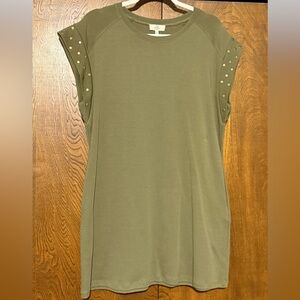 Studded Olive Green Women's Short Sleeve Top